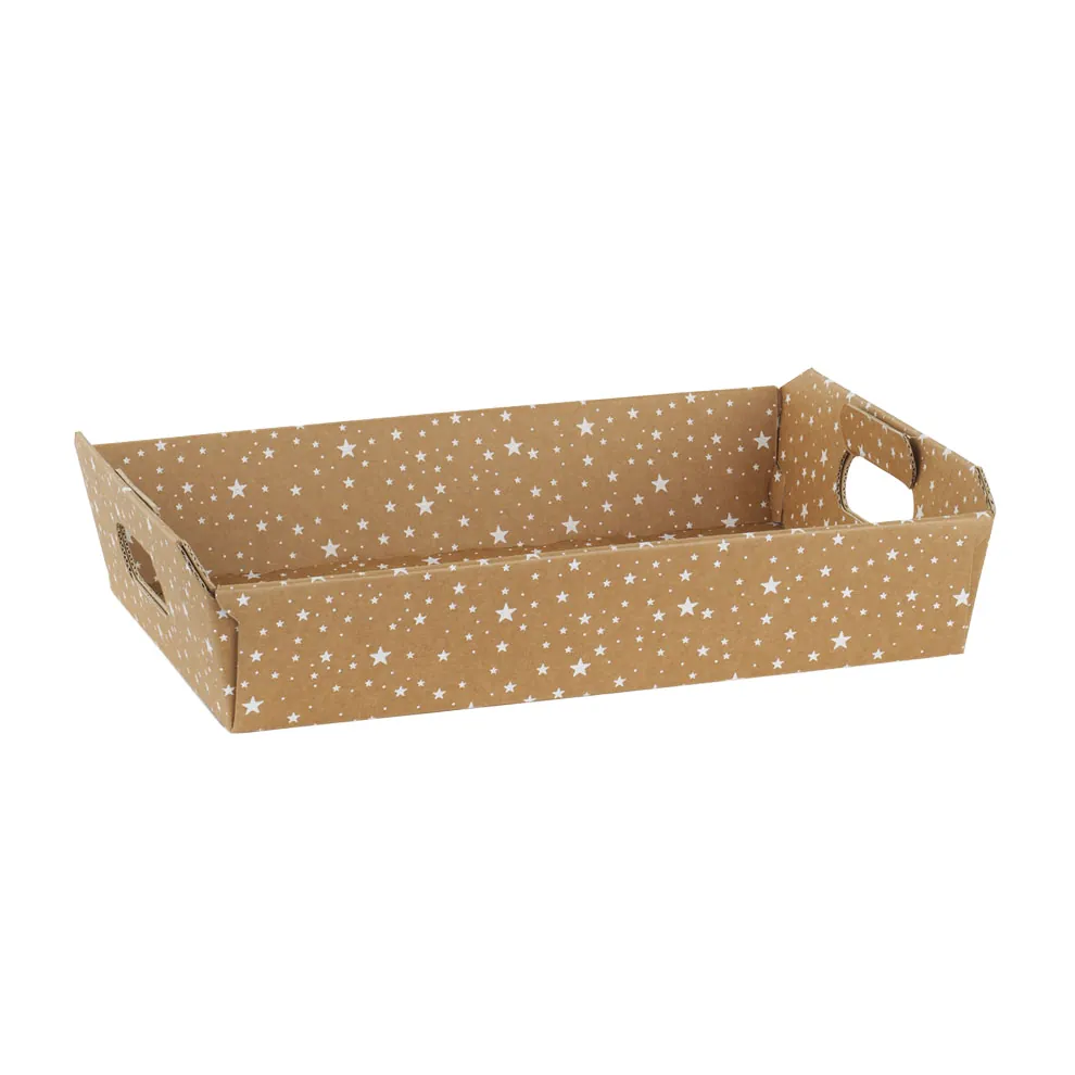 Paniers pour panier garni étoiles brun/blanc poignées découpées 35x26x7cm - Paquet de 30 - Corbeilles carton