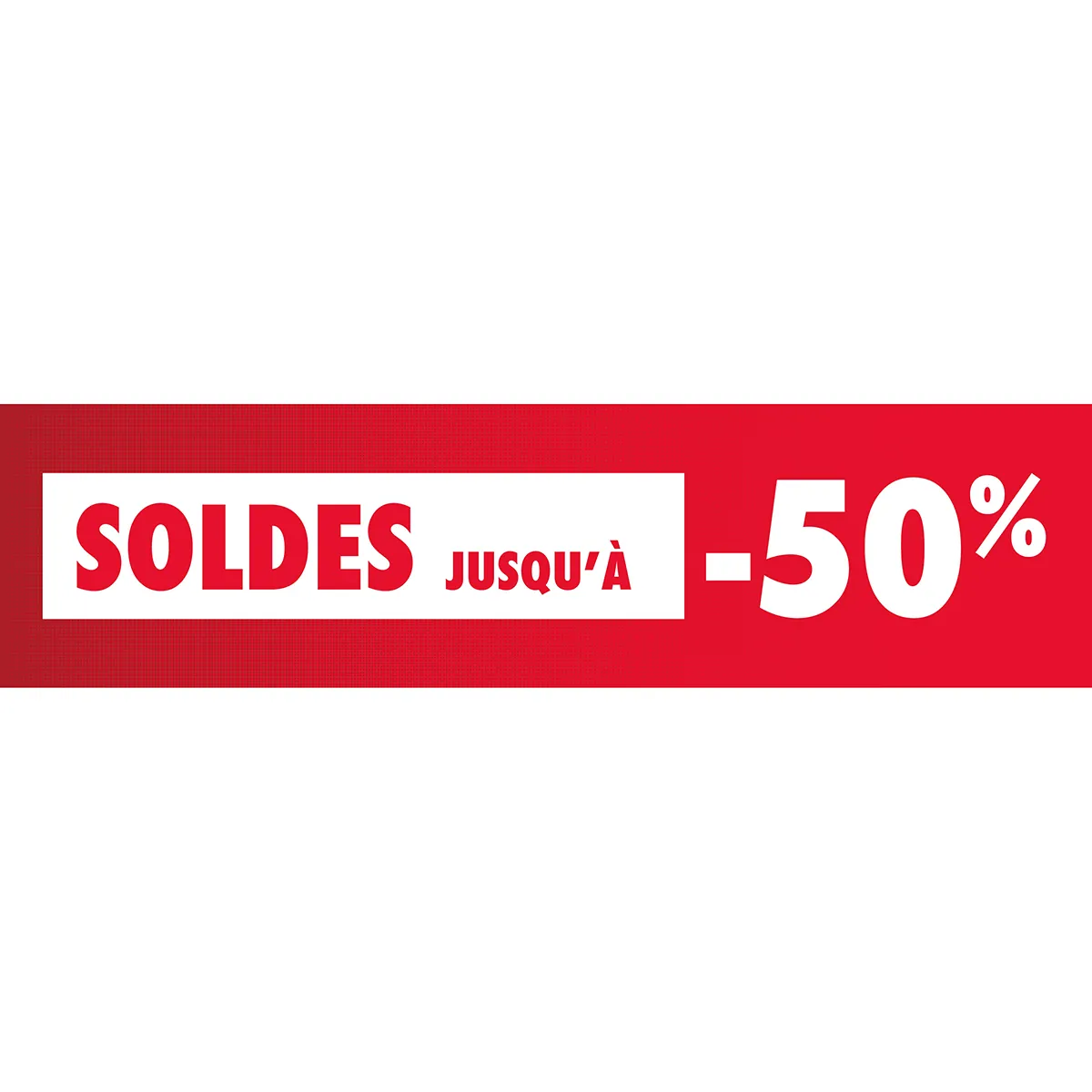 Affiche SOLDES jusqu’à -50% rouge/blanc 154 x 40 cm - Affichage Soldes - Affiches Soldes
