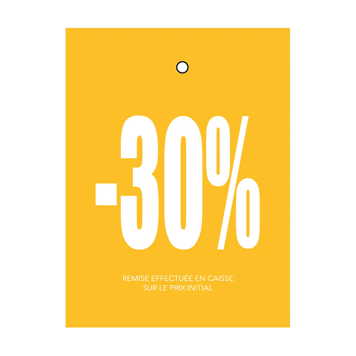 Etiquette à trou -30% jaune/blanc 50x70mm carton 200g - Lot de 250 - Etiquette Soldes - Étiquettes Soldes