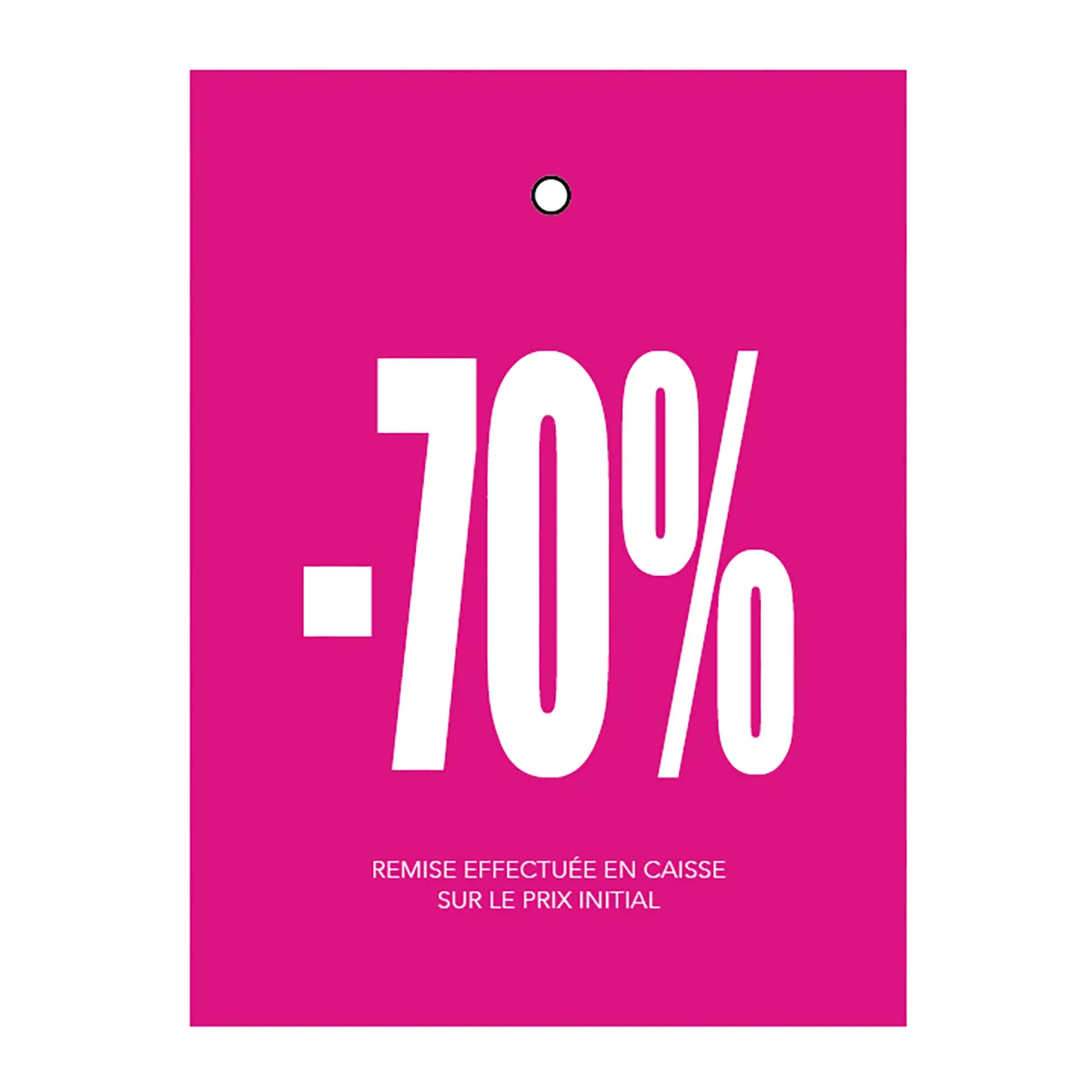 Etiquette à trou -70% rose/blanc 50x70mm carton 200g - Lot de 250 - Etiquette Soldes - Étiquettes Soldes