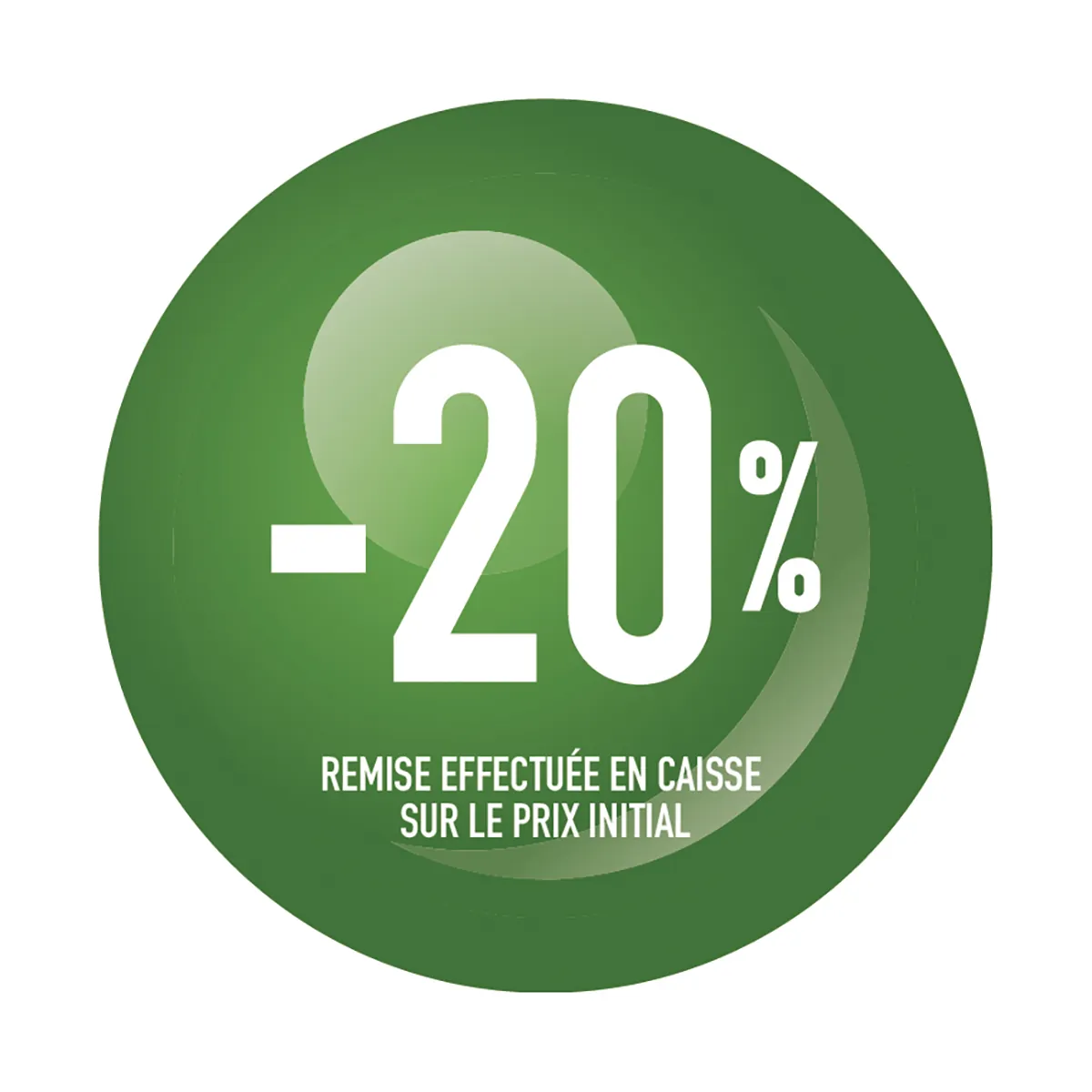 Sticker Soldes “-20%” Vert – Pastille adhésive ø25mm - Lot de 500 - Étiquettes adhésives Soldes