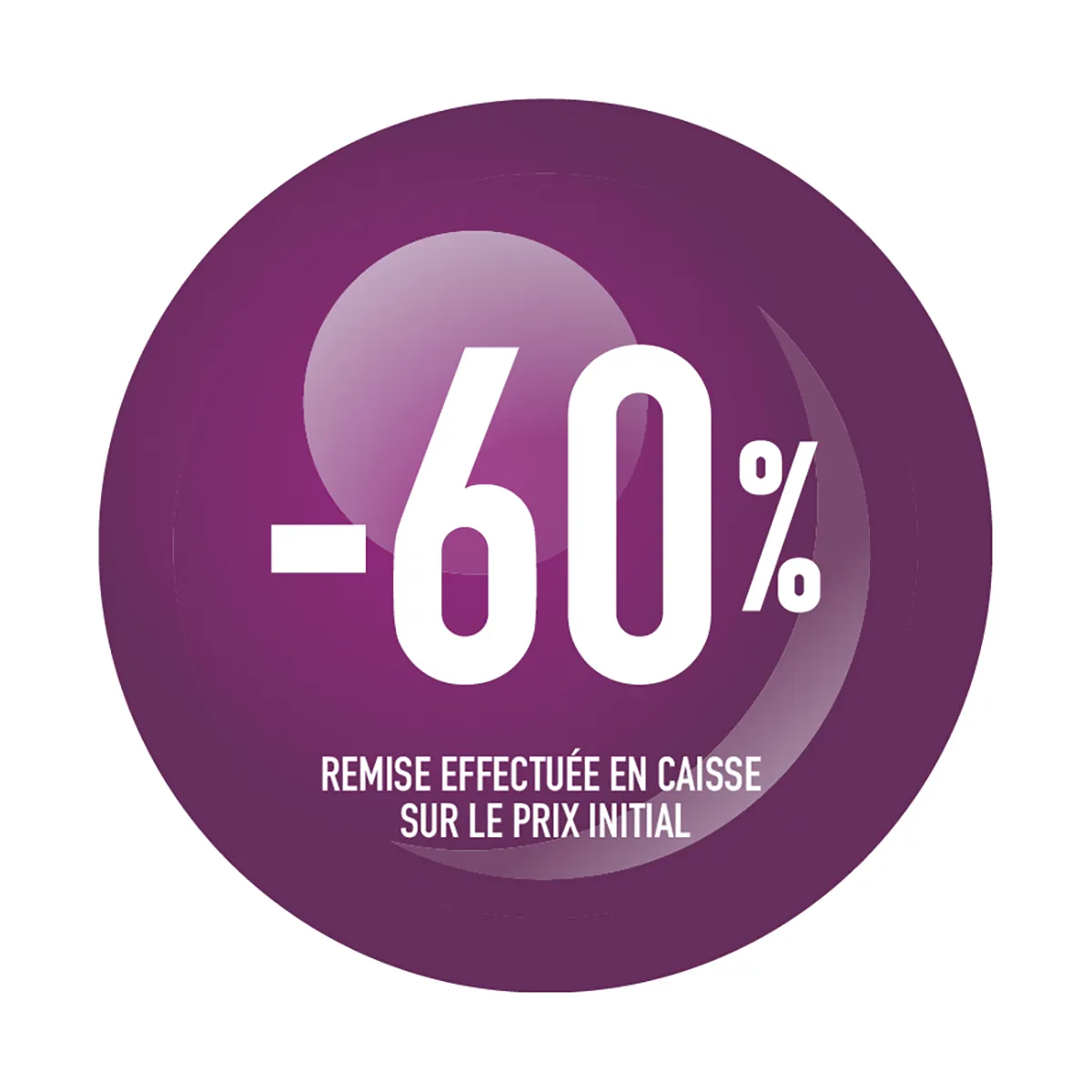 Sticker Soldes “-60%” Violet – Pastille adhésive ø25mm - Lot de 500 - Étiquettes adhésives Soldes