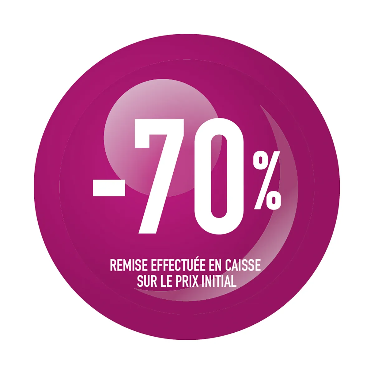 Sticker Soldes “-70%” Rose – Pastille adhésive ø25mm - Lot de 500 - Étiquettes adhésives Soldes