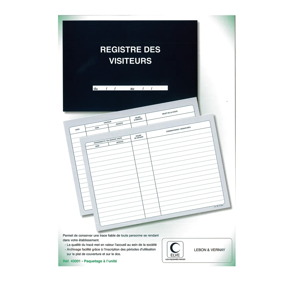 Registre des visiteurs A4 paysage 96 pages 816 entrées Elve - Registres de sécurité entreprises et ERP