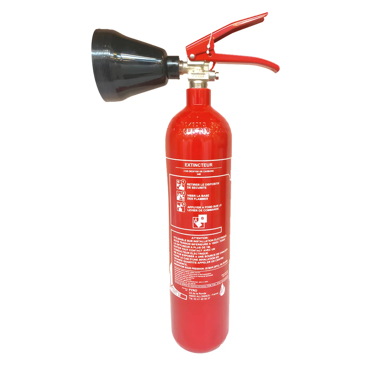 Extincteur CO2 2Kg avec tromblon Certifié MED/NF – Spécial Feux Électriques & Salle Informatique - Extincteurs