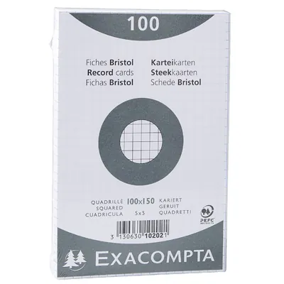Fiche bristol 100 x 150 mm quadrillée 5x5 blanche non perforée Exacompta - Paquet de 100 - Fiches Bristol-1