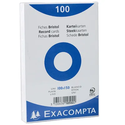 Fiche bristol 100 x 150 mm unie blanche non perforée Exacompta - Paquet de 100 - Fiches Bristol-1