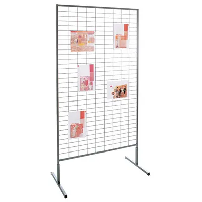 Grille d'exposition sur pied 100 x 187,5 cm Métal - Présentoir grille - Gris Martelé - Présentoirs grilles-1