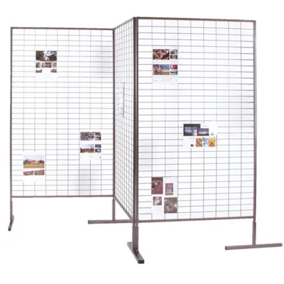Grille d'exposition sur pied 100 x 187,5 cm Métal - Présentoir grille - Gris Martelé - Présentoirs grilles-2
