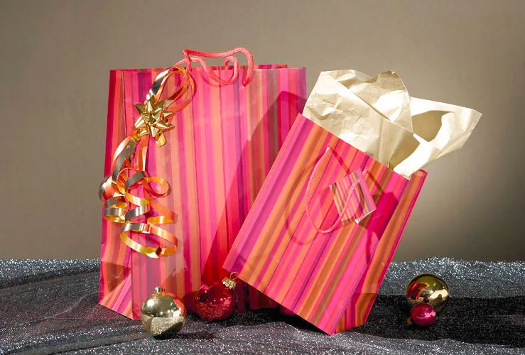 Sac pelliculé mat rouge poignées cordelettes Monaco 17,8 x 9,8 x 22,9 cm 157 g/m², paquet de 20 - Sacs pelliculés à motifs-1