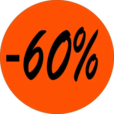 Pastille adhésive promo '-60%' rond ø 36 mm, Orange fluo - Sticker promo - Lot de 500 - Gommettes adhésives évènementielles