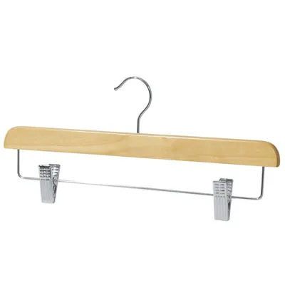 Cintre bois naturel avec pinces réglables métal 40 cm - Cintre jupe - Cintre pantalon - Lot de 3 - Cintres à pinces