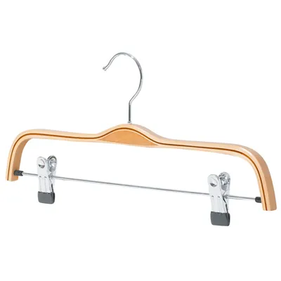 Cintre à pinces bois naturel avec barre 37 cm - Cintre plat - Lot de 3 - Cintres bois