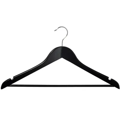 Cintre bois noir avec barre et encoches 44,5 cm - Cintre chemise - Cintre costume - Lot de 3 - Cintres bois