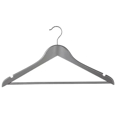 Cintre bois argent avec barre et encoches 44,5 cm - Cintre chemise - Cintre costume - Lot de 3 - Cintres bois