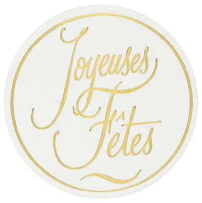 Étiquettes cadeaux adhésives Joyeuses Fêtes ø 32 mm Blanc / Or - Boîte de 500  - Étiquettes cadeaux adhésives