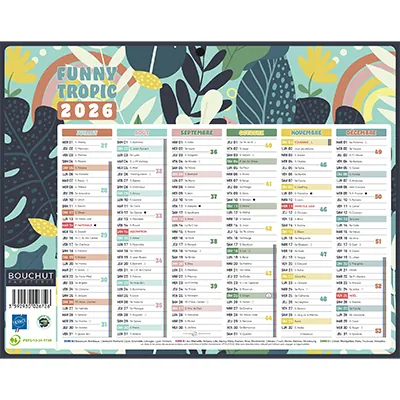 Calendrier exotique 2026  21x26,5 cm, 6 mois recto verso, recyclable, congés scolaires, fêtes, lunaisons - Calendriers professionnels-1