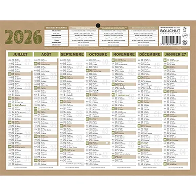 Calendrier semestriel mural 2026 Natura - 21 x 26,5 cm - 7 mois recto verso - 100 % recyclable et recyclé - congés scolaires, fêtes, lunaisons - Origine France Garantie - Calendriers professionnels-1