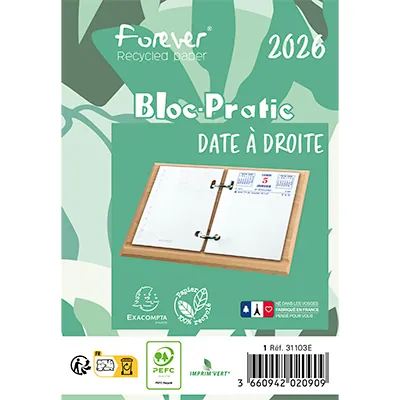Bloc de bureau éphéméride 2026, Bloc-pratic Exacompta Forever® date à droite - Calendriers professionnels-1
