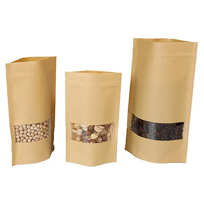 Sachet doypack avec fenêtre 500 ml 14 x 4 x 22 cm fermeture zip - Sachet stand up - Brun - Lot de 50 - Sachets doypacks-4