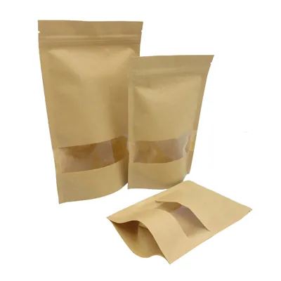 Sachet doypack avec fenêtre 500 ml 14 x 4 x 22 cm fermeture zip - Sachet stand up - Brun - Lot de 50 - Sachets doypacks-3