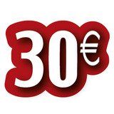 Affiche prix cartonnée découpée 30€ Rouge/Blanc 20x24 cm