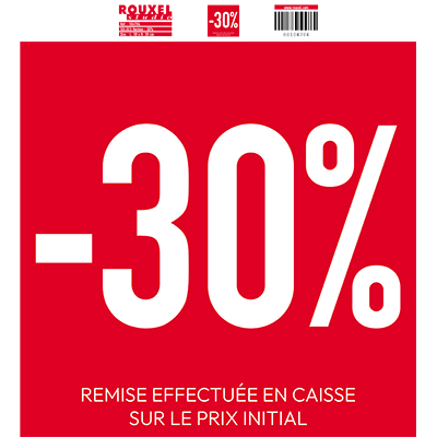 Affiche Soldes -30% rouge / blanc 38 x 42 cm - Affiche promo