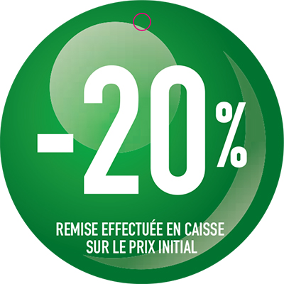Etiquette ronde -20% ø 50 mm avec trou - Etiquette Soldes - Paquet de 100