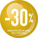 Etiquette ronde -30% ø 50 mm avec trou - Etiquette Soldes - Paquet de 100