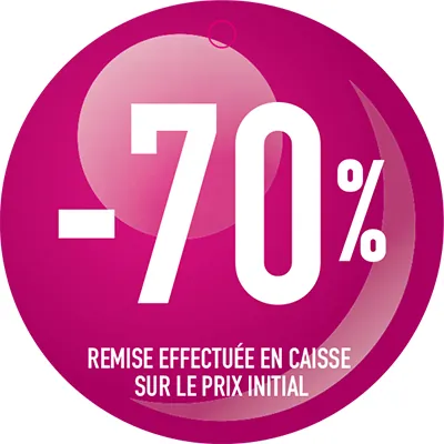 Etiquette ronde -70% ø 50 mm avec trou - Etiquette Soldes - Paquet de 100