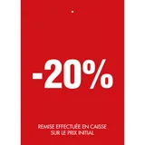 Etiquette à trou -20% rouge blanc 50x70mm - Etiquette soldes - Lot de 250