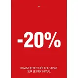 Etiquette à trou -20% rouge blanc 50x70mm - Etiquette soldes - Lot de 250