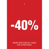 Etiquette à trou -40% rouge blanc 50x70mm - Etiquette soldes - Lot de 250