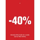 Etiquette à trou -40% rouge blanc 50x70mm - Etiquette soldes - Lot de 250