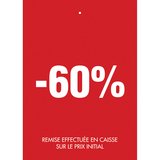 Etiquette à trou -60% rouge blanc 50x70mm - Etiquette soldes - Lot de 250