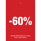 Etiquette à trou -60% rouge blanc 50x70mm - Etiquette soldes - Lot de 250