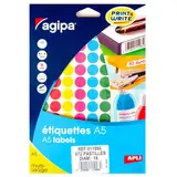 Pastille adhésive permanente couleurs assorties ø 15 mm Agipa - Pastille de signalisation - Étui de 672