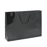 Sac pelliculé noir brillant poignées cordelette 45,7 + 10,2 x 33 cm - Paquet de 20