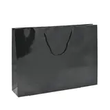 Sac pelliculé noir brillant poignées cordelette 45,7 + 10,2 x 33 cm - Paquet de 20