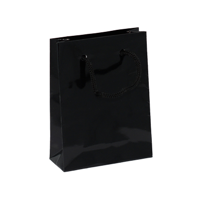 Sac pelliculé noir brillant poignées cordelette 8,1 + 3,3 x 10,8 cm - Paquet de 20