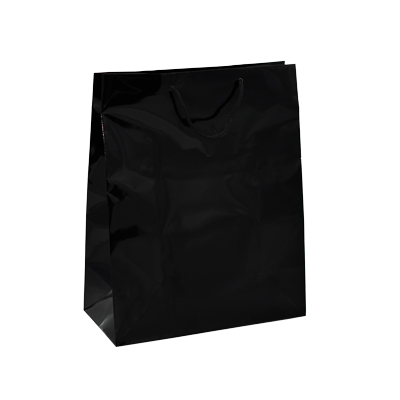 Sac pelliculé noir brillant poignées cordelette 26 + 12,7 x 32,4 cm - Paquet de 20