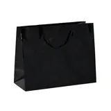 Sac pelliculé noir brillant poignées cordelette 22,9 + 9,8  x 17,8 cm - Paquet de 20