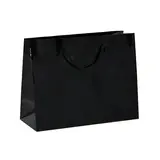 Sac pelliculé noir brillant poignées cordelette 22,9 + 9,8  x 17,8 cm - Paquet de 20