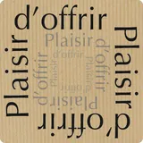 Étiquettes cadeaux adhésives Plaisir d'offrir 35x35mm brun/noir – Boîte distributrice de 500