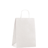 Sac kraft blanc à poignées torsadées 22+10x32cm 90g/m² (x50) - Sacs kraft unis, poignées torsadées