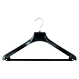 Cintre noir plastique épaules larges avec barre et crochets 45 cm - Lot de 50