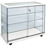Comptoir vitrine en verre trempé - Transparent / Blanc - L 100 x P 47 x H 93 cm