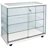 Comptoir vitrine en verre trempé - Transparent / Blanc - L 100 x P 47 x H 93 cm