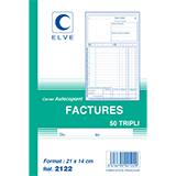 Cahier de facture Elve Manifold A5 140 x 210 mm 50 pages autocopiantes 3 exemplaires - Factures
