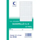 Carnet manifold autocopiant quadrillé 5x5 - 14 x 21 cm - 50 feuilles 3 exemplaires